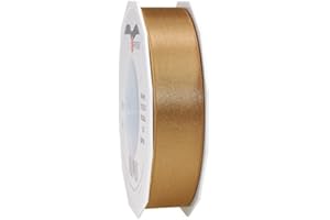 PRÄSENT C.E. Pattberg Satin doré, Rouleau de 25 m de Ruban Satinée pour Emballage Cadeau, Largeur 25 mm, Accessoire de Décoration et Bricolage, Ruban Décoratif pour Présents, en Toute Occasion