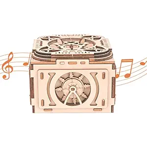 Decdeal 3D Wooden Puzzle Music Box with Hidden Compartments Jewelry Box Mechanical Model Kits DIY Assembly Toy Crafts Birtays Christmas Educational Tool for Adults Teens Students to Build