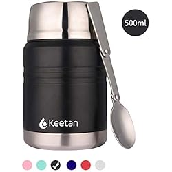Keetan Boîtes Alimentaires isothermes, Récipient Alimentaire Isotherme Acier Inoxydable Isolation sous Vide Chaud Boîtes Alimentaires sans BPA avec Une cuillère Pliante