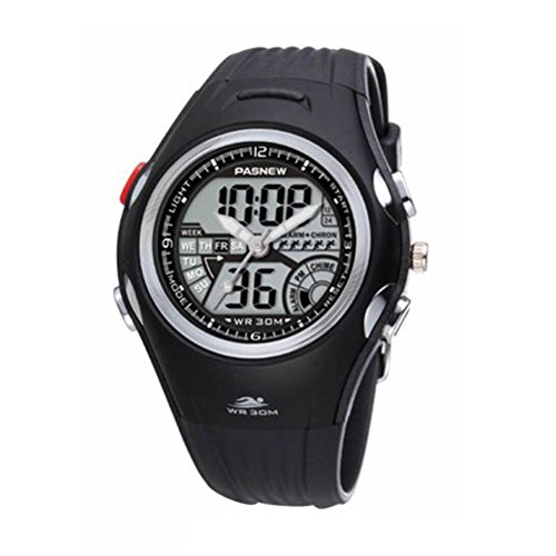WINOMO PASNEW Unisex jungen Mdchen LED Digital Analog Sport Gummi Uhr (schwarz)