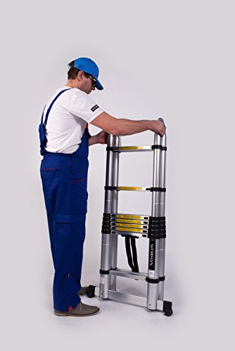 WORHAN® 5m TELESKOPLEITER 2 in 1 ANLEGELEITER KLAPPLEITER ALU TELESKOP LEITER MULTIFUNKTTIONS LEITER 500cm K5 (……5m C-Line) - 3