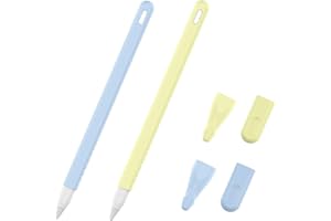 ZALUJMUS Custodia in Silicone Compatibile con Apple Pencil (2a Generazione), Custodia in Silicone a Protezione Totale, Impugnatura per Custodia + 2 Cover per Pennino (Cielo Blu+Giallo)