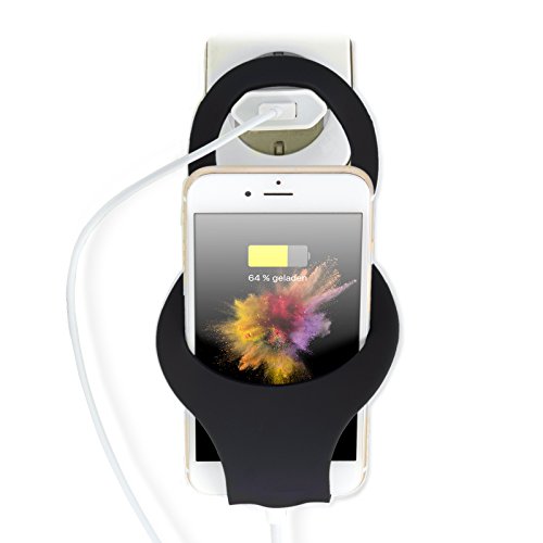 Bralexx Universal Steckdosen-Halterung Ladehalterung Handyhalterung fÃ¼r verschiedene Smartphones (schwarz)