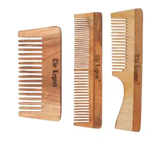 The Legend Neem Comb, Wooden Comb | Hair Growth, Hair fall, Dandruff Control | Hair Straightening, Frizz Control | Comb for Men, Women ( Wideteeth,Handle and Normal, Pack of 3)