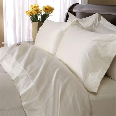 BLUENILE Egyptian Cotton 1200 Thread count Solid Sateen Bed Sheet Set King Ecru