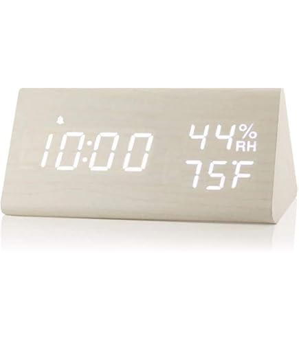 Réveil Numérique LED En Bois Avec Température Humidité Et Contrôle Vocal - Horloge Chevet Multifonction