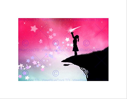 NURSERY SILHOUETTE PINK SKY STARS GIRL KIDS BEDROOM FRAMED PRINT B12X13448