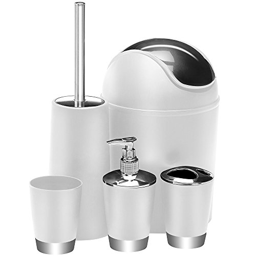 Preisvergleich Produktbild Deuba Toiletten Badezimmer Set Badset Badgarnitur -Toilettenbürste -Seifenspender - Zahnbürstenbecher und Halter - Kosmetikeimer - 5-TLG. Weiß