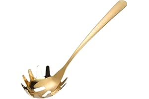 AWLEYNZ Cuillère à pâtes en acier inoxydable - Cuillère à spaghetti - Fourchette à spaghetti avec poignée ergonomique - Ustensile de cuisine - Doré