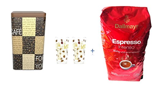 Dallmayr Crema Intensa for you 1.000g in Bohne NEU Espresso ... + Kaffeedose + 2 Latte Gläser stapelbar