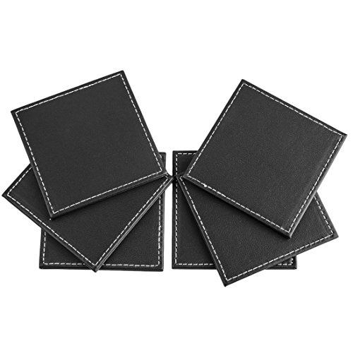 FOKOM 6er Untersetzer Untersatz Tasse Matte Coaster Cup Mat mit Halter-Schwarz - 3
