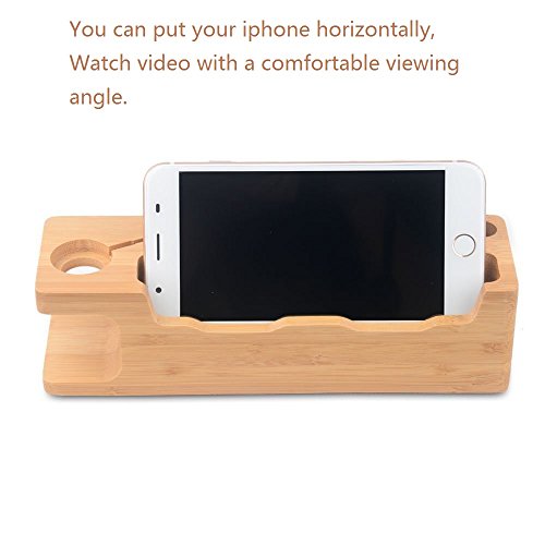 Apple Watch Ständer, WOWO Bambus Holz Ladestation iWatch Halterung Handyhalter Dockingstation Cradle Halter für Apple Watch 38mm 42mm Sport Edition und iPhone7 7 plus SE 6s 6s plus 6 6 Plus 5S - 3