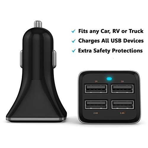 MMOBIEL Caricatore per auto a 4 porte super veloci potente da 35 Watt incluso di indicatore di energia LED uscita (output) da 5V / 6.8A