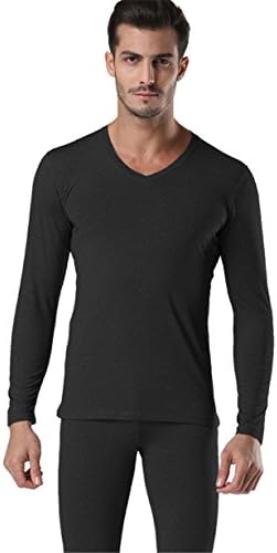 Yall Men'S Thermal Underwear V Collar Warm Base Thin Long Sleeved Jacket,Blackv,XL
