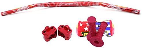 JHMOTO Steering Kit Handlebar Handle Fat Bar Grips Mount Riser Clamps Pad Motocross MX RED