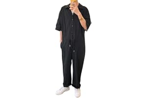 Oanviso Hombre Mono Manga Corta Pantalone de Monos Overalls Ropa de Trabajo Casual Onesie Jumsuit de Una Pieza Regular Fit Mono Moda Color Sólido Mono Cómodo para Hombre