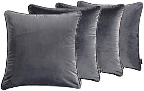 Inroy Throw Cushion Covers Soft Faux Velvet Pillow Case Square Pillow Cover (4-Pack, Dark Grey)