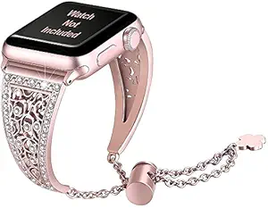 Zitel Bands Compatible with Apple Watch Straps for Women Girls, Bling Luxurious Metal Bracelet Dressy Wristband Straps for iWatch 45mm 44mm 42mm Series 7 6 5 4 3 2 1 SE - Rose Gold.