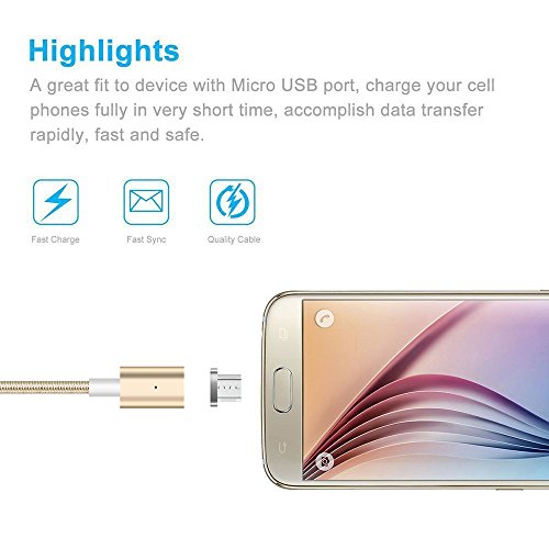 Magnetische Mrico USB Ladekabel Datenkabel, TUOYA 1 M Micro USB Magnet Ladekabel Kabel Charger Lade Kabel Netzteil Adapter High Speed Sync und Schnellladekern mit LED Statusanzeige für Android Smartphones, Samsung Galaxy S7 Edge S7 S6 S5, HTC, Sony, Nexus und mehr (Gold) - 3