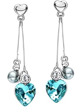 ❤Valentinstagsgeschenke❤ Swarovski Elements Herzen Ohrringe Perlen Silber Lang Blau Neoglory Jewellery