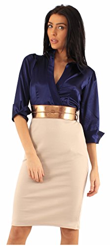 Chocolate Pickle ® New Ladies Warp Shirt Rope Ties Belted 2 In 1 Cut Back Skirt Office Dress