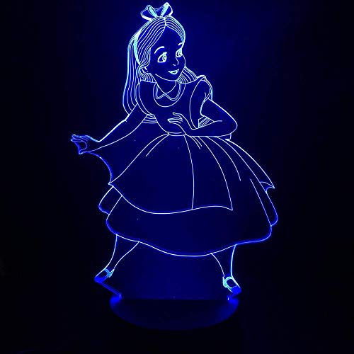 Luz De Noche 3D Figura De Princesa Alicia En El País De Las Maravillas Decorativa Niños Luces De Noche Para Niños Decoración De Dormitorio Para Niños Lámpara De Noche 3D Batería Luz De Noche