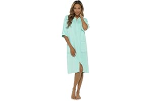 IUEG LIMITED IUEG Zip Up Dressing Gown Terry Towelling Bath Robes For Women 100% Cotton Dressing Gown Drying in Mint Blue Pink Navy Grey Mustard UK 8-34