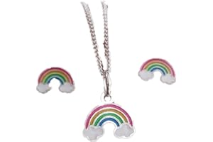 Minoplata Conjunto Arcoíris Pendientes y Gargantilla de Plata de ley 925 para niñas el regalo más bonito porque todo va a salir bien