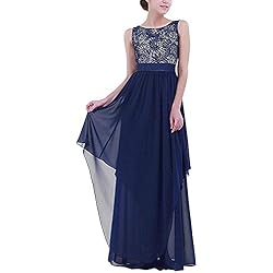 MODETREND Mujer Vestidos Fiesta Largos sin Manga de Gasa Encaje para Ceremonia Coctel Partido Vestido Elegantes de Noche (XXXL, Azul)