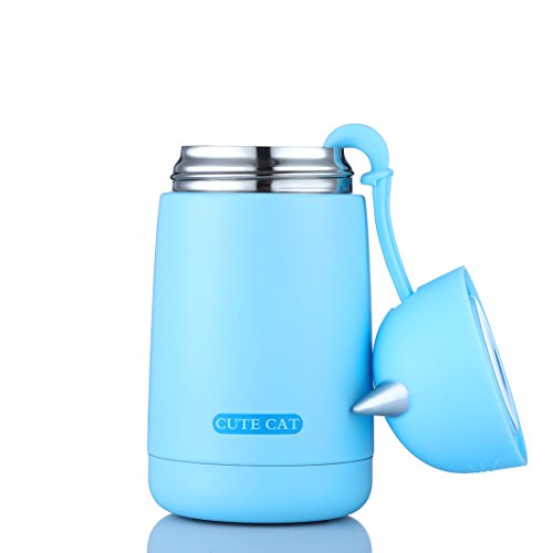 beyonda fmsb60239 Kätzchen Isolier Flasche Trinkflasche, niedlich Katze Edelstahl Kaffee Thermos Flasche Reisebecher mit Griff, im Freien heiße Milch Wasser Vakuum Cup für Kinder Baby- blau - 6