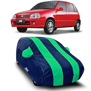 VIRMANG - Water Resistant - dust Proof - car Body Cover for Maruti Suzuki Zen car Cover - Water Resistant UV Proof - car Body Cover (Strips Green with Mirror Pockets)