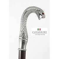 Spazierstock , Holz, Silber, Zinn Griff, schwarz, elegant, handgefertigt in unserem Labor, Cavagnini, solide und robuste Stick, Kobra
