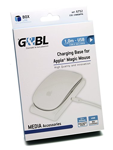 G&BL Charging Base - Ladestation - Ladegerät für Apple Magic Mouse inkl. 2x 600mA Batterie Packs - USB Kabel 1m - weiß