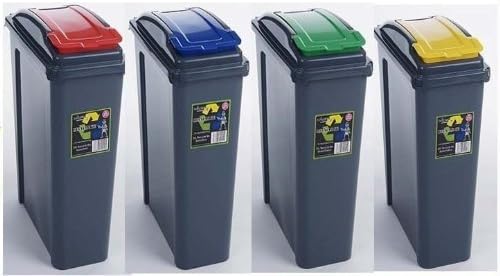 SET OF 4 / 25 Litre Plastic Waste Bin High Quality with Flap Lid