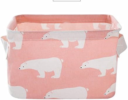 Timorr Waterproof Cotton Linen Storage Box Foldable Portable Desktop Organizer Household Storage Basket 12 X 16 X 13.5CM Pink Polar Bear