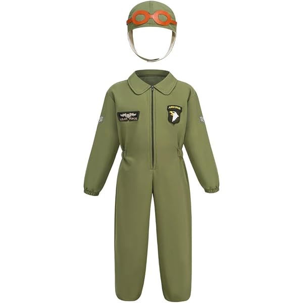 Costume Top Gun Pilote De Chasse Pour Enfant Et Adulte – Combinaison Avec Patchs Brodés, Fermeture Éclair Et Poches
