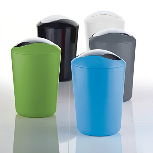 axentia Schwingdeckeleimer, ca. 5 L Kosmetikeimer aus grünem Kunststoff, geruchshemmender Mülleimer mit verchromtem Schwingdeckel - 2