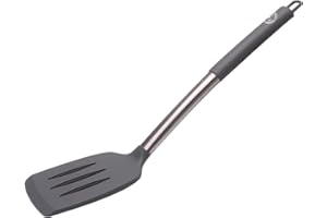 Starchef Silicone Slotted Turner Spatula Heat Resistant Non-Stick Soft Grip, Stainless Steel(Grey)