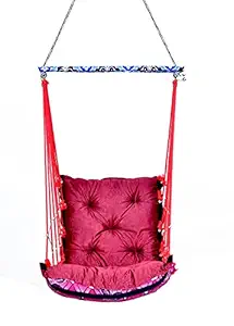 Shreehandloom Hammock Swing for Kids and Adults, with Accessories. Hanging Hammock Suitable for Indoor, Outdoor, Balcony. Weight Bearable 130Kg Color Marun