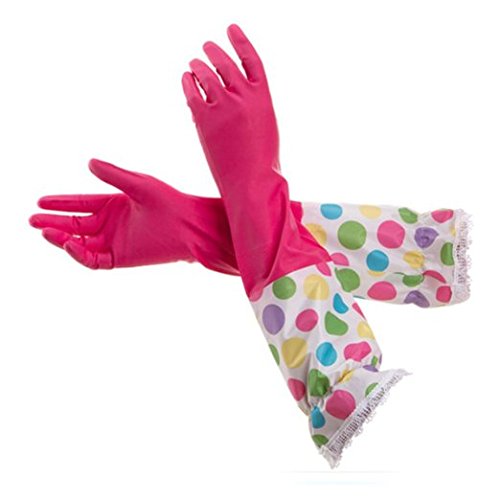Preisvergleich Produktbild HugeStore Spitze Tupfen Gummihandschuh Haushaltshandschuhe Geschirrspülen Handschuhe Schutzhandschuh für alle groben Arbeiten Hot Pink