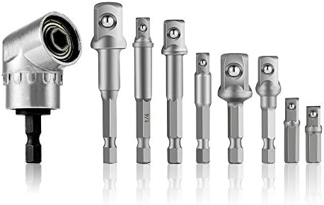 8Pcs Combi Drill Bit Socket Adapter 1Pcs 105 Degree 1/4 Right Angle Drill Adapter + 8Pcs 1/4 and 3/8 and 1/2 Impact Hex Shank Drill Bits Bar Bits
