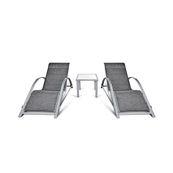 iKayaa 3PCS Patio Chaise Lounge Chair Set Furniture W/ Table Outdoor Sun Lounger Set Textilene + Iron Construction - Image 5