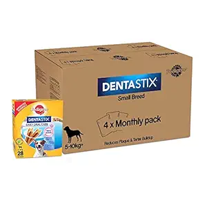 Pedigree Dentastix Small Breed (5-10 kg) Oral Care Dog Chew Treat, Reduces Plaque And Tartar Buildup, Pack of 16 - Value Pack ( 4 X 4 Monthly Pack)