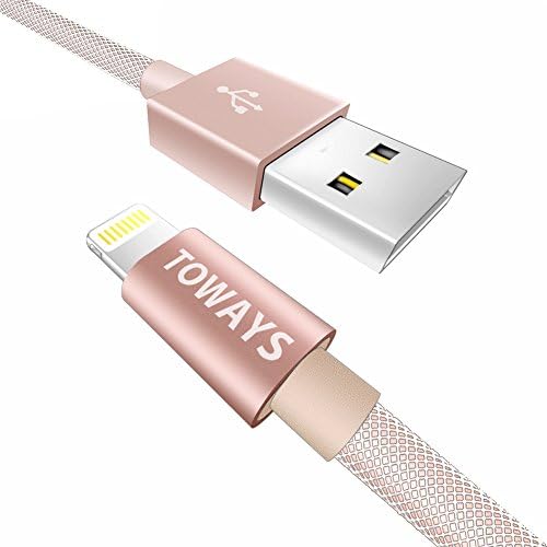 Toways Lightning Cable 3.9ft/1.2m Nylon Braided USB iPhone Charger for iPhone 7 Plus 7 6S Plus 6 Plus SE 5S 5C 5, iPad 2 3 4 Mini, iPad Pro Air, iPod, DJI Mavic Pro Drone - Rose Gold (Apple MFi Certified)