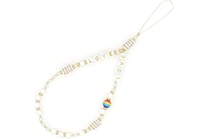 Bakermiche lanière Lettre Bracelet Bijoux Bracelet Antidérapant Lanière Chaîne Anti-Perte en Cristal de Téléphone Portable,Lanière de Perles de Téléphone Portable pour Femmes Filles