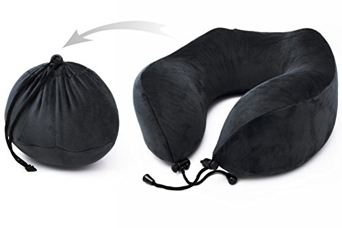 Preisvergleich Produktbild Reise Nackenkissen von Coipanion mit integrierter Tasche - Ideal für Backpacker - kompaktes Nackenhörnchen - (Schwarz)