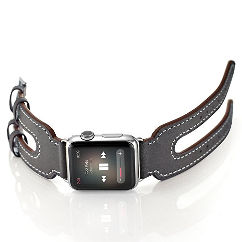 Aresh für Apple Watch Zubehör Armband,Double Buckle Cuff Luxus echtes Leder Apple Smart Watch Stulpeentwurf Ersatz Handgelenk Band für Apple Watch iWatch Apple Watch Series 2(42mm, Dunkelgrau) - 4