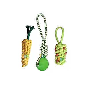 PSK PET MART Combo of 3 Durable Pet Teeth Cleaning Chewing Biting Knotted Small Puppy Toys -100% Natural & Safe Cotton