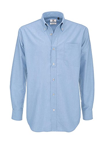 BC Footwear B&C Mens Oxford Long Sleeve Shirt Camisa de Oficina, Azul (Blue Chip 000), 17.5 (Talla del Fabricante: X-Large) para Hombre