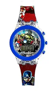 Forever Kidzz Digital 7 Color Disco Glowing Light Watch for Kids | Boys Watch | (Marvels Avengers - Red & Blue Color) | Kids Watch for 2-8 Years Old